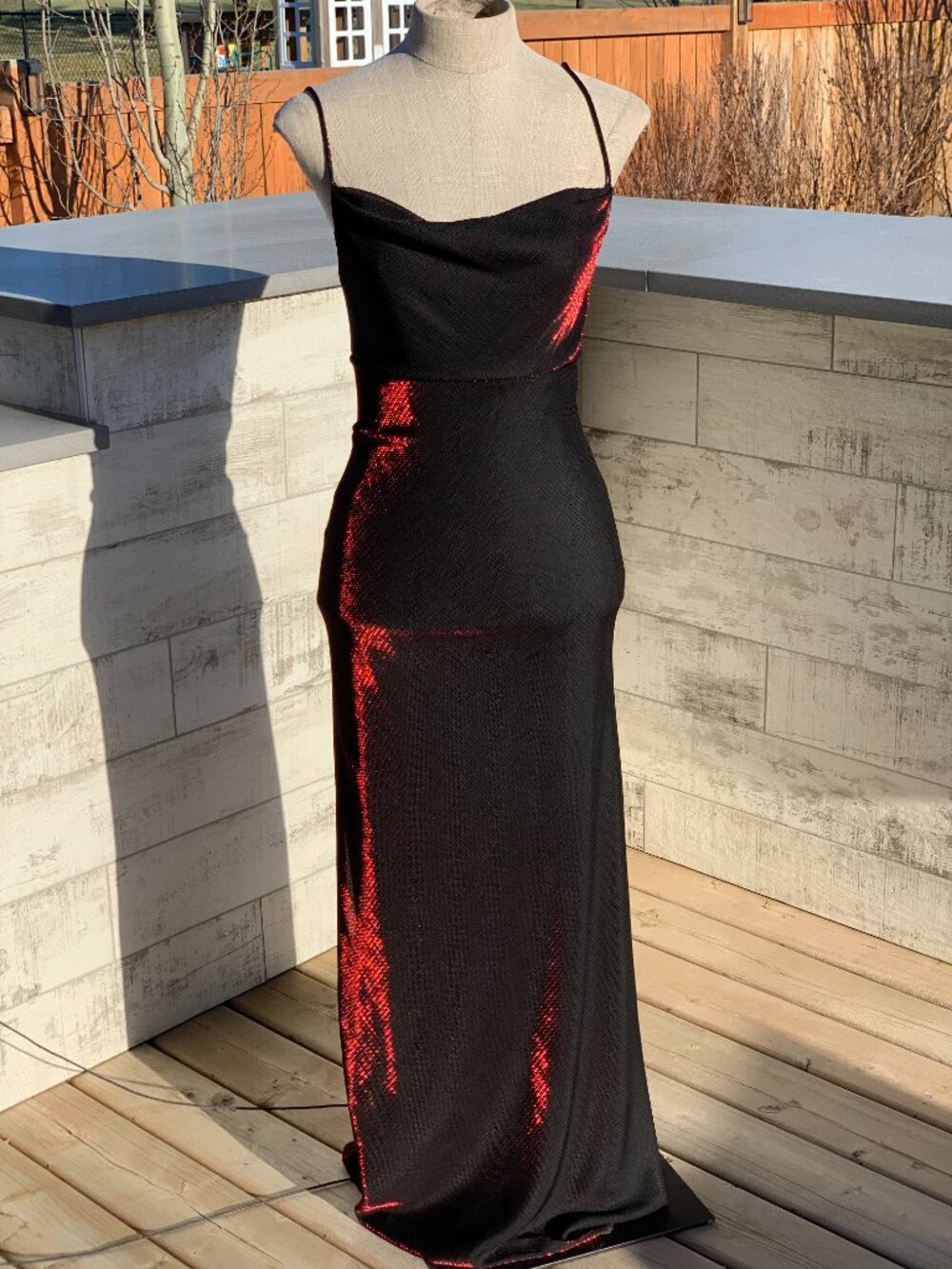 Vintage 90s Maxi Slip Dress 4 Black Red Iridescent Shimmer Prom Formal Glam Y2K - Picture 4 of 16